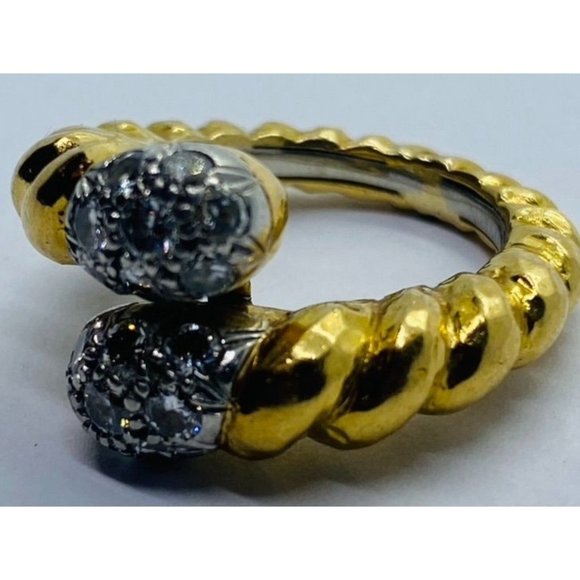 David Webb 18K Platinum Diamond Crossover Bypass Hammered Ring - Picture 11 of 12